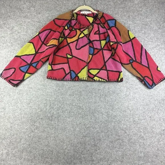 Vintage Cardigan Sweater Womens Small Petite Multicolor Long Sleeve Stain Glass* - Picture 2 of 16